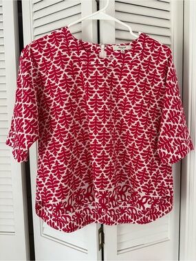 Madewell Red Leaf-Print Short Sleeve Top